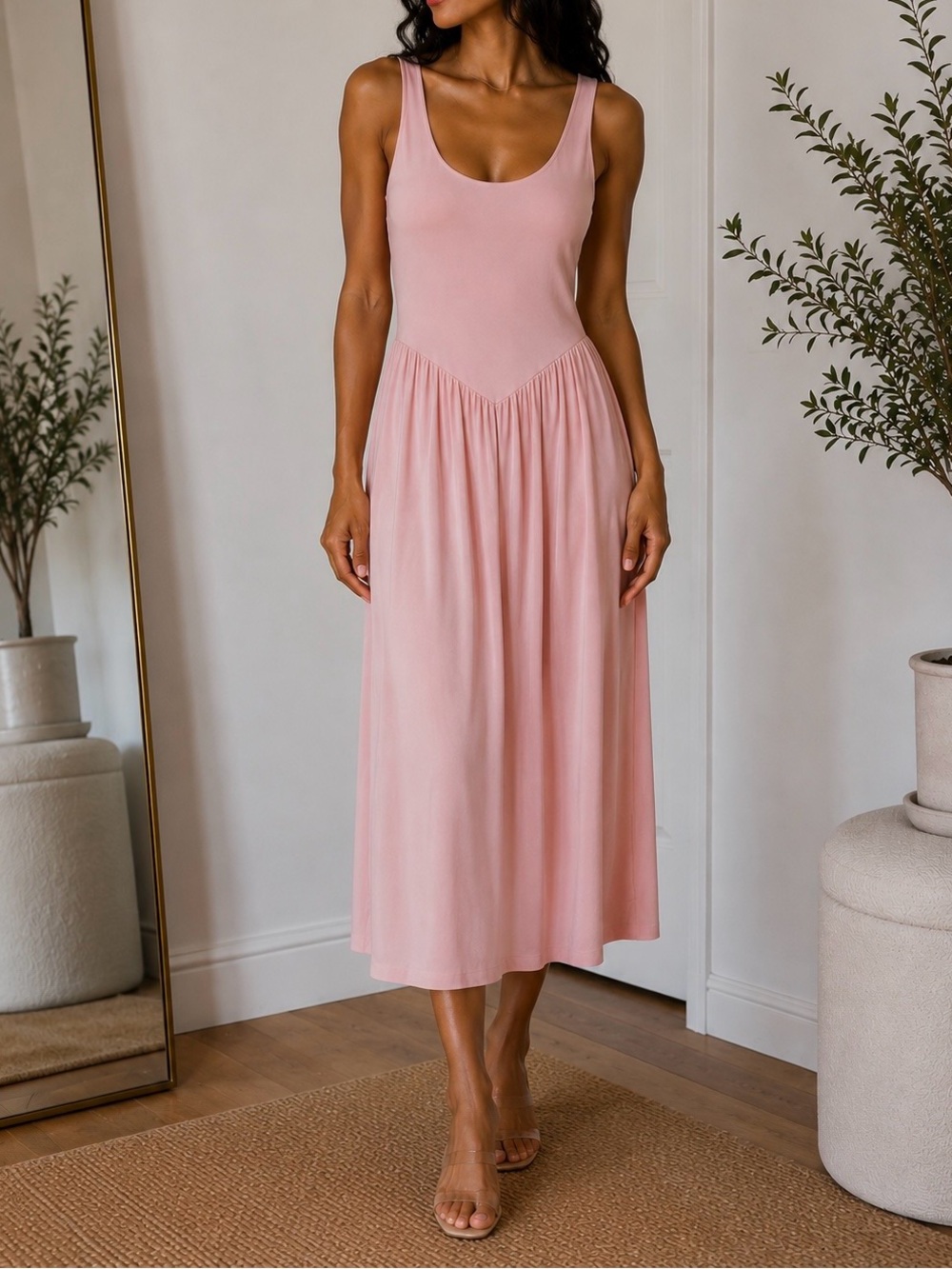 Zara Soft Pink Scoop-Neck Maxi Dress Medium